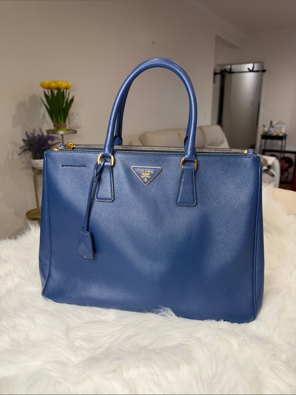 Prada Saffiano Lux Galleria Large Tote Bluette Blue